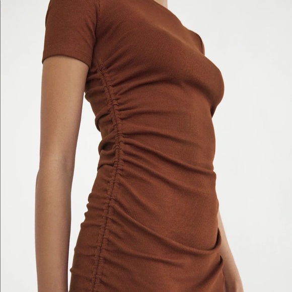 Zara Dresses & Skirts - Zara Brown Ruched Ribbed Dress